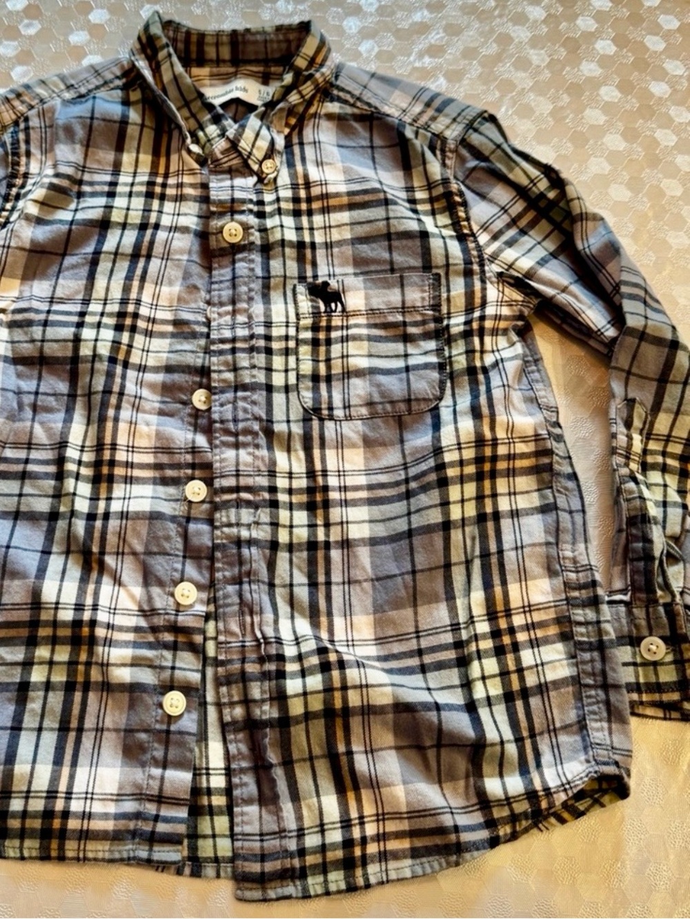 Abercrombie & Fitch Boys Plaid Button-Down Shirt - Neutral Plaid